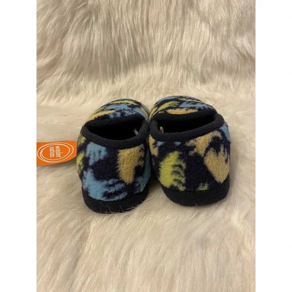 Wonder Nation Slippers Big Boys Size 4-5 Blue Forest Animals Slip‎ On Shoes